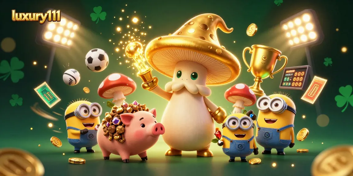 Experience luxury111 in this vibrant 3D casino scene filled with magic, sports, and treasures.