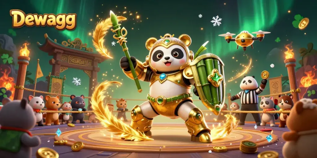 Dewagg's immersive online betting arena showcasing golden panda pilot in dynamic gameplay.