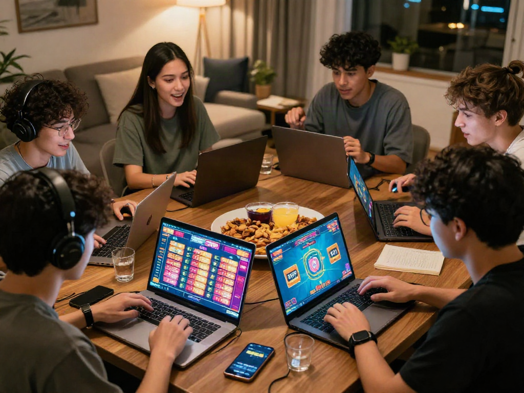 Players immersed in an exciting togel online game session, showcasing a vibrant digital atmosphere.