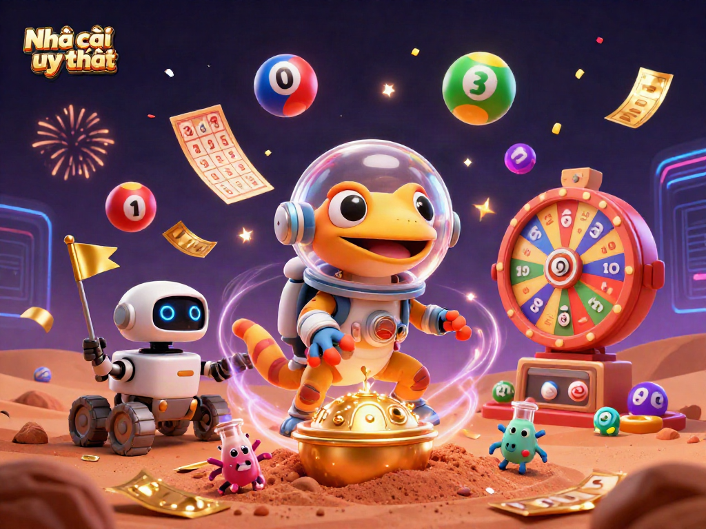 Join the thrill of Nhà cái uy tín with a Martian gecko uncovering a hidden casino treasure.
