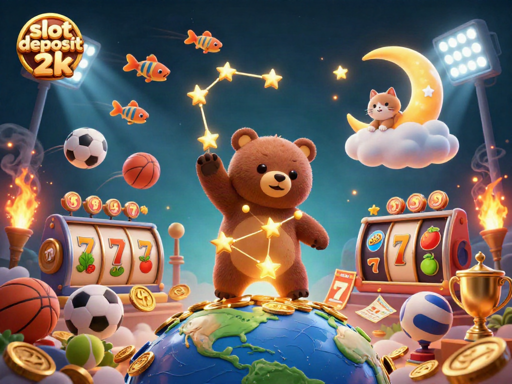 Experience the excitement of slot deposit 2k with vibrant coins and dynamic characters illuminating a night sky.